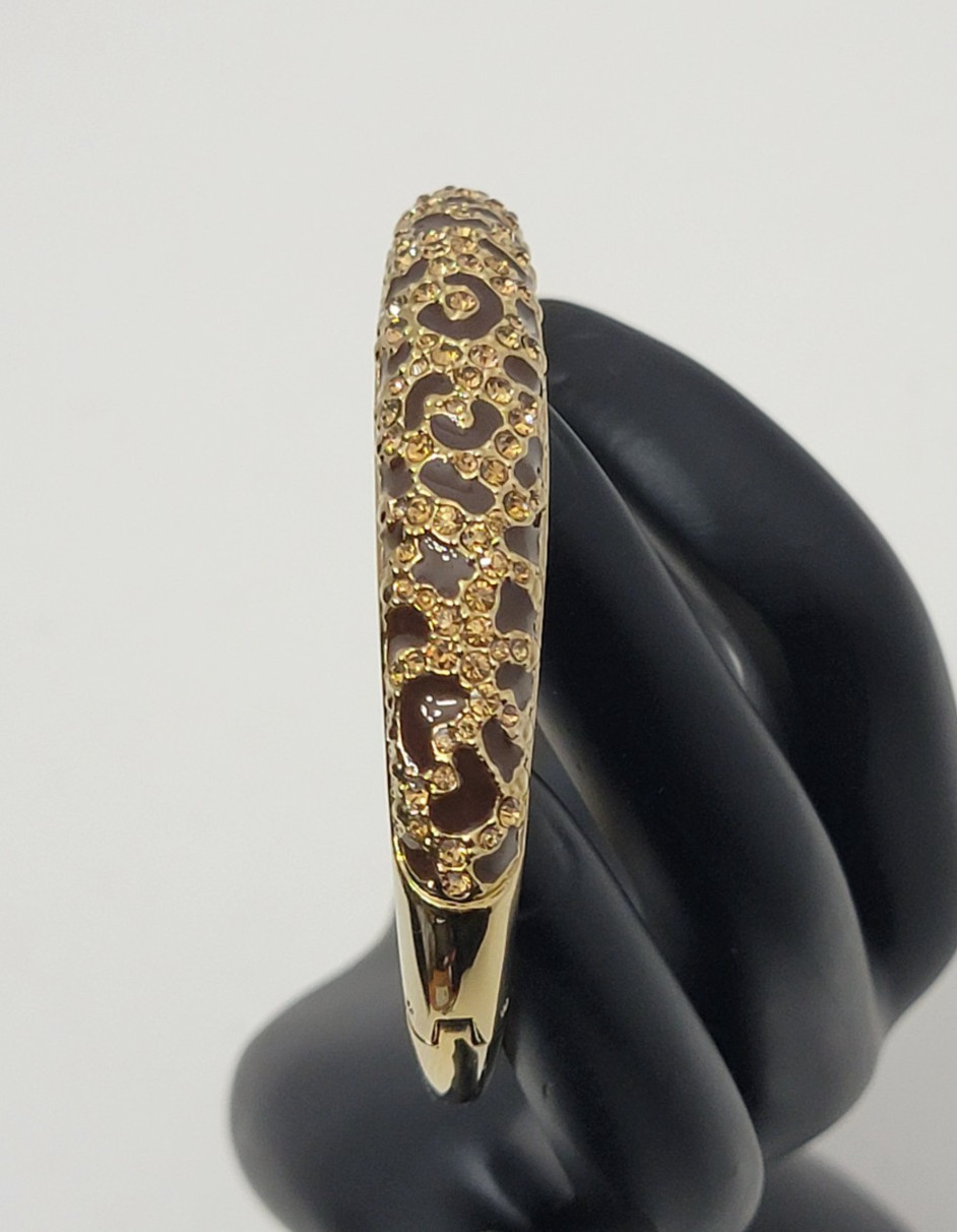 Bangle Bracelet Animal Print Enamel Gold Tone, Hinged Opening