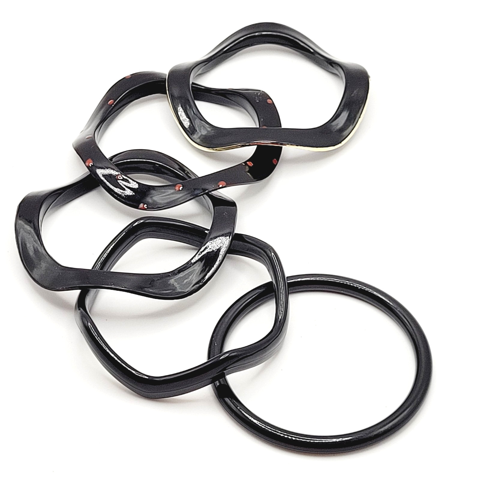 5 Black Color Different Shape Size Bangle Bracelet Retro Style Vintage 1980s