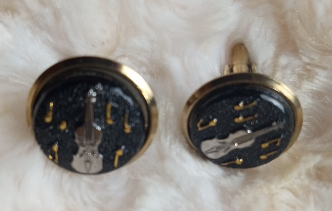 Vintage Men’s Guitar & Music Notes Cuff Links & Tie Clip
