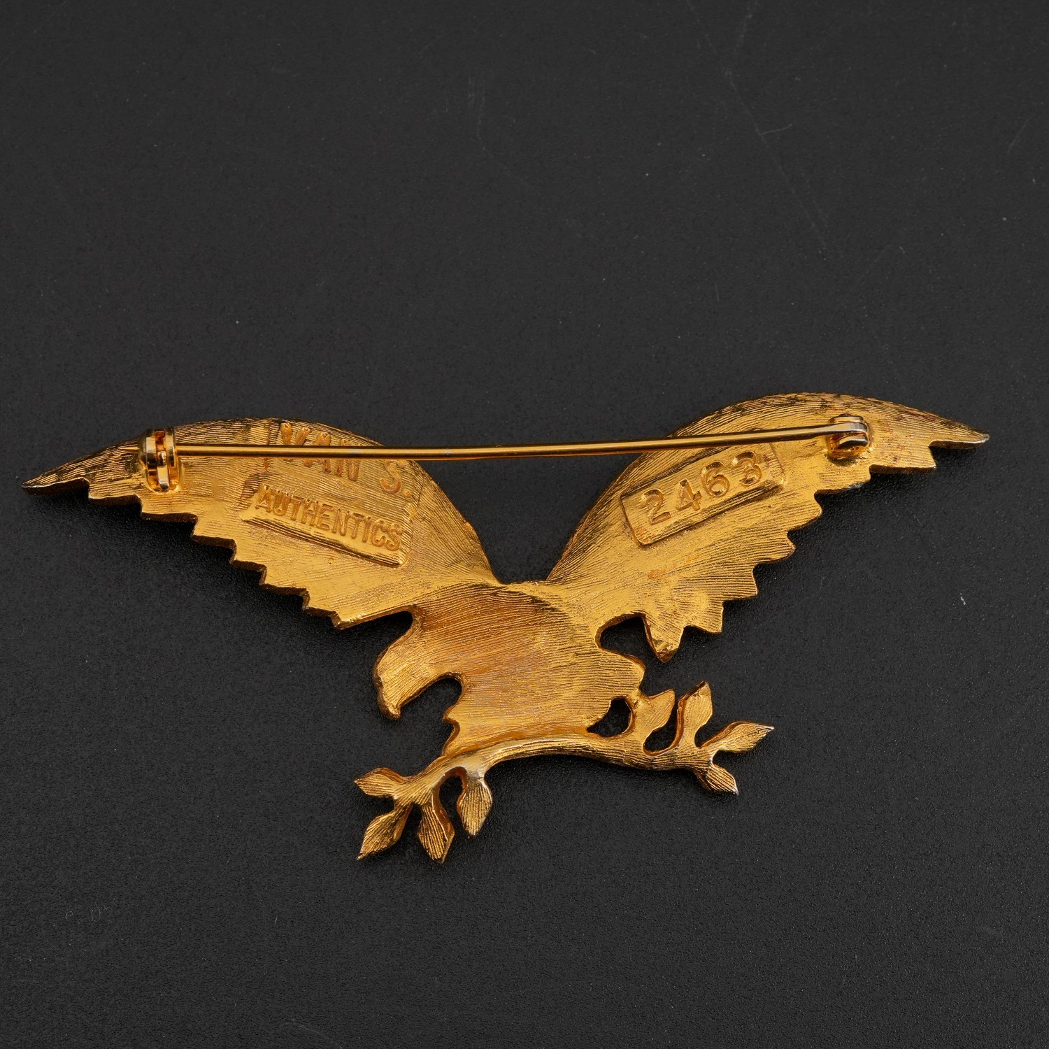 Vintage Americana Spread Wing Eagle Brooch Gold Tone Vans Authentics 3.3in