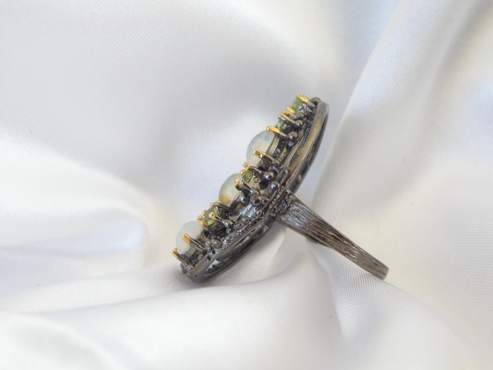 Brutalist Sterling Silver 925 Ethiopian Opal Peridot Modernist Ring Size 8