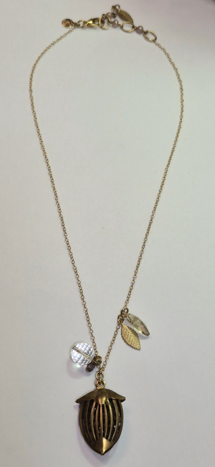 David Aubrey Pendant Necklace Glass Gold Tone Vintage Style Birdcage Dainty