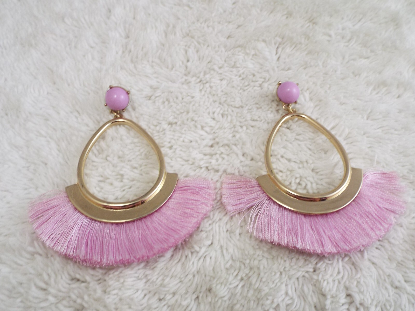 SUGARFIX Goldtone Lavender Fringe Hoop Pierced Earrings (B49)