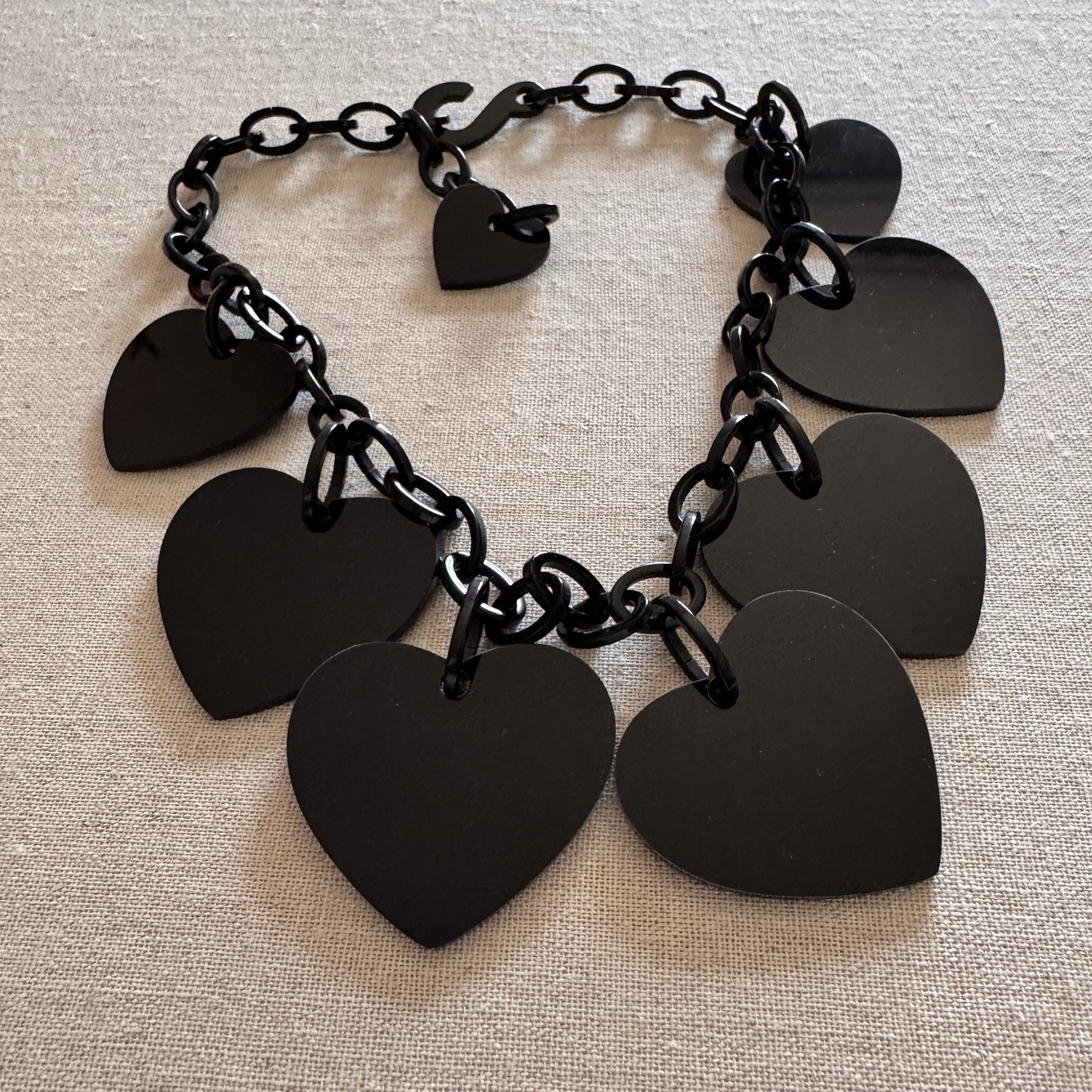 Vintage Marion Godart Large Dangling Black Hearts Statement Necklace 22″