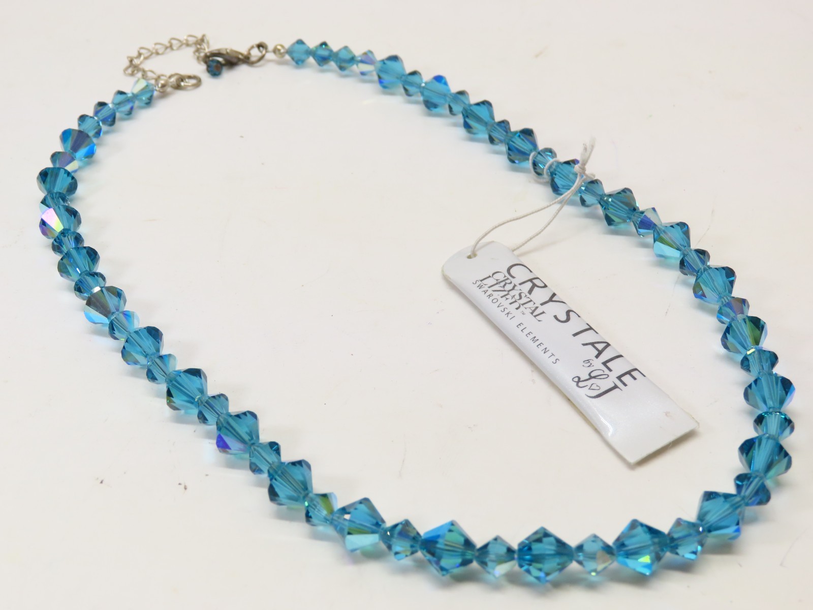 Vintage Signed Swarovski By L & J Necklace Blue Beaded Crystal Glass D5378