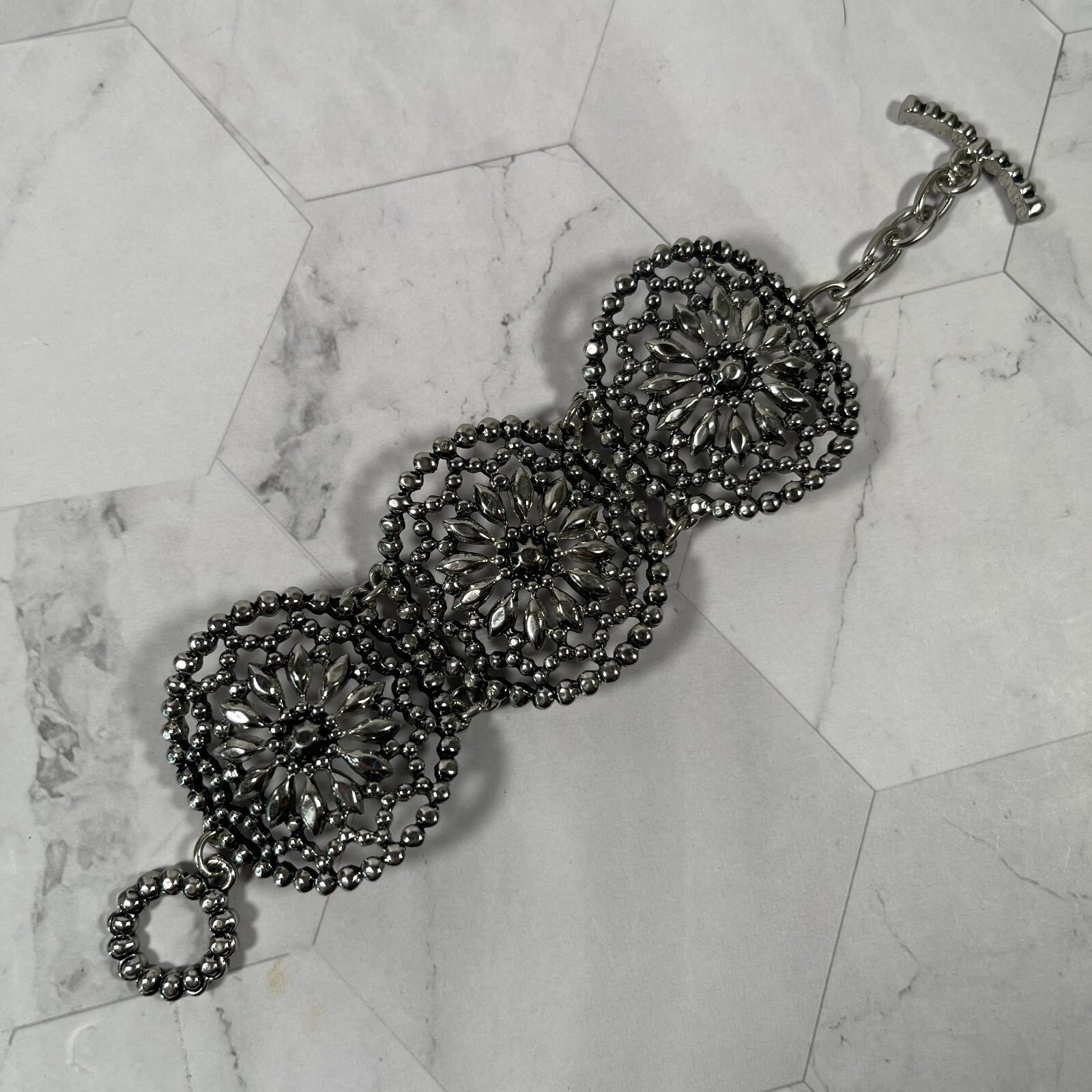 Stylish Silver Color Metal Lace Flower Design Bracelet
