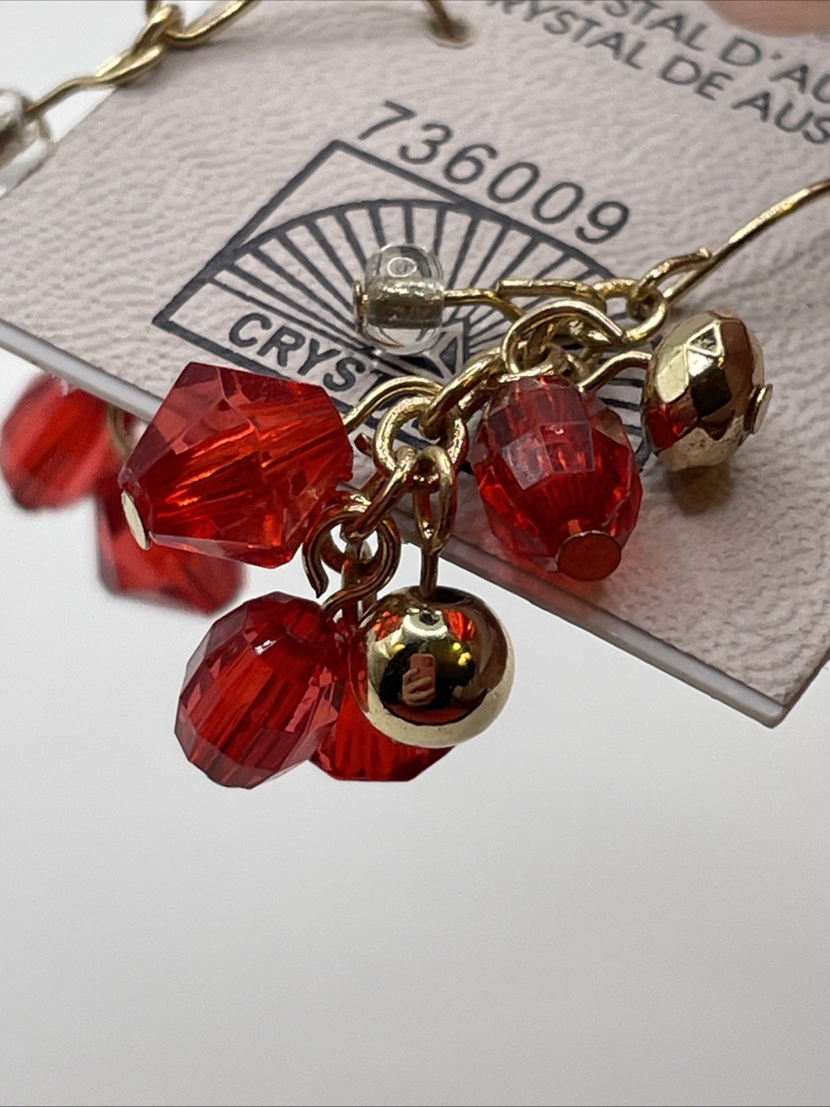 Earrings Austrian Crystal Red Acrylic Gemstones Gold Tone Hook Dangle Jewelry