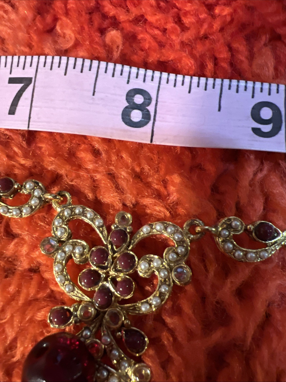 Vtg Victorian Style Ruby Red Glass Gold Tone Indian Bollywood Choker Necklace