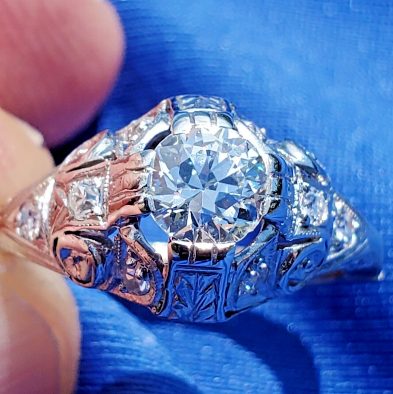 Original EARTH MINED DIAMOND art DECO Engagement Ring Vintage PLATINUM Solitaire
