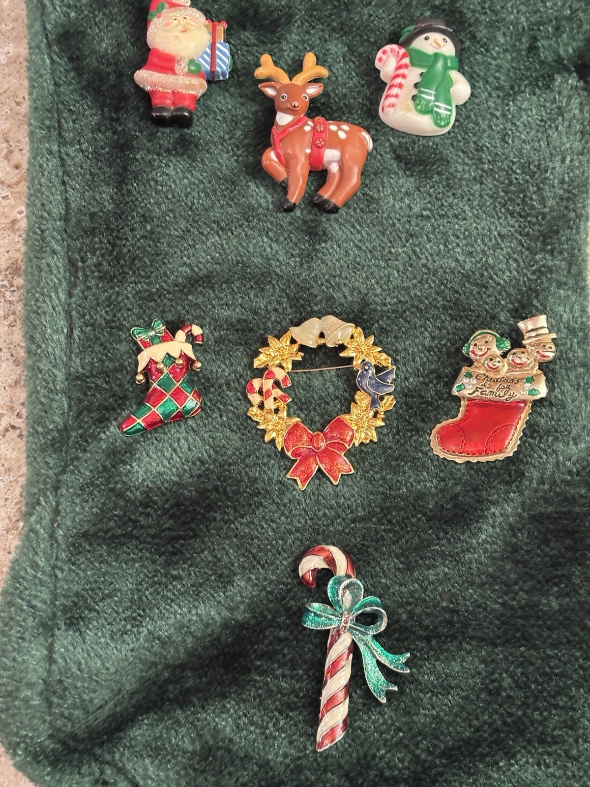 Vtg Collection Of 9 Christmas Pin/Brooches Gold Plate Enamel Fun World Plastic