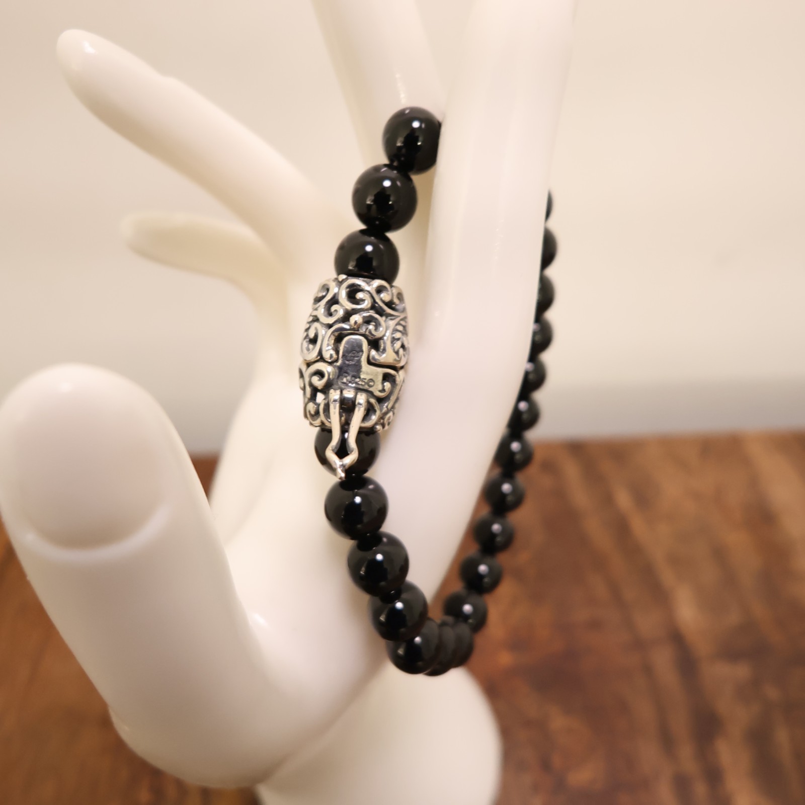 Carolyn Pollack bracelet Relios black onyx beads silver magnetic clasp 6.75in