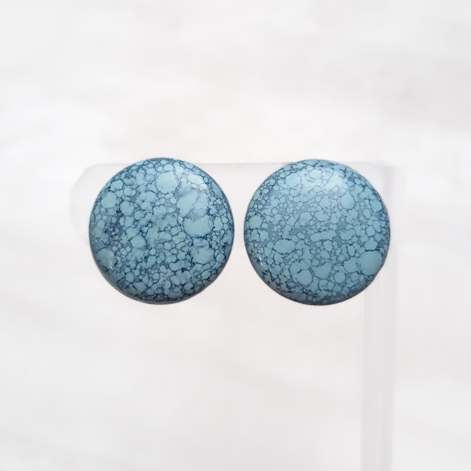 Vintage Clip On Earrings Unusual Shade of Light Blue Button Style Earrings