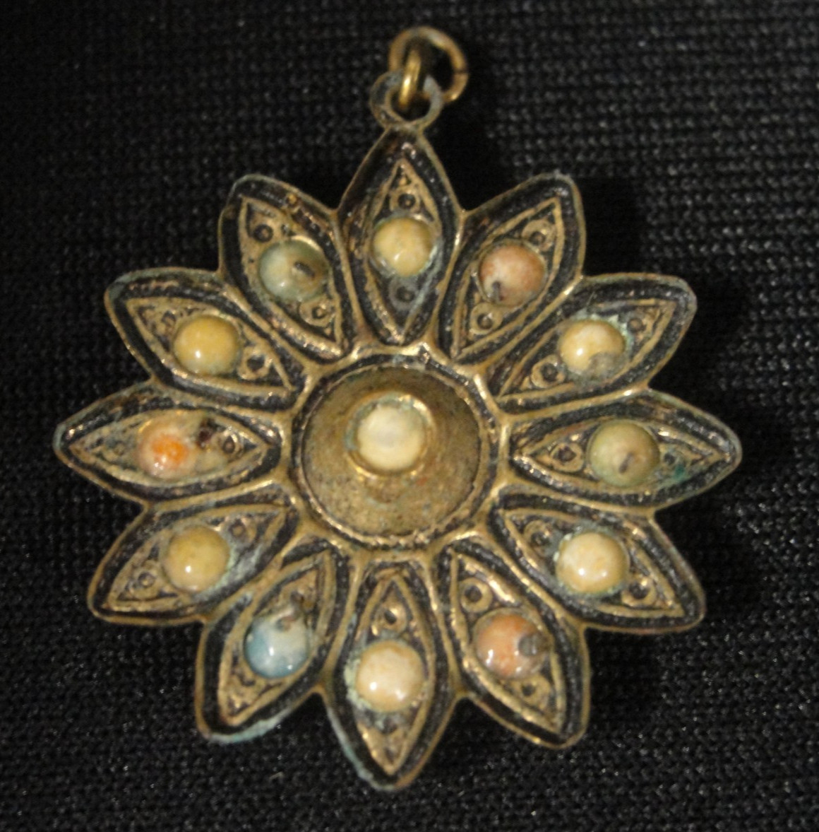 Vintage Flower Shaped Pendant Charm w/ Beads Some Missing