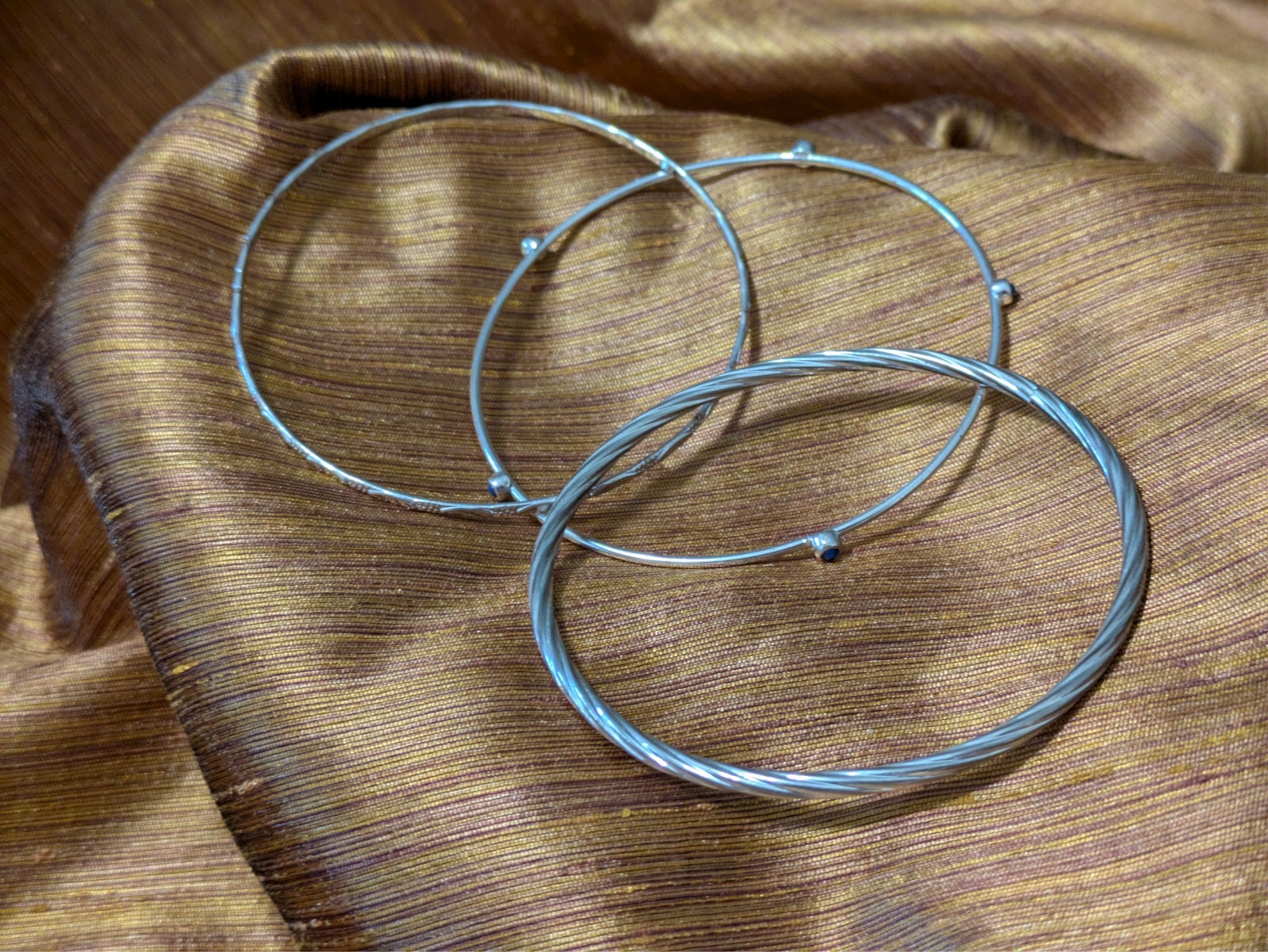 Vintage 90s Clubbing Daily Wear Silver Tone 3 Thin Bracelets 2.75 in. diameter
