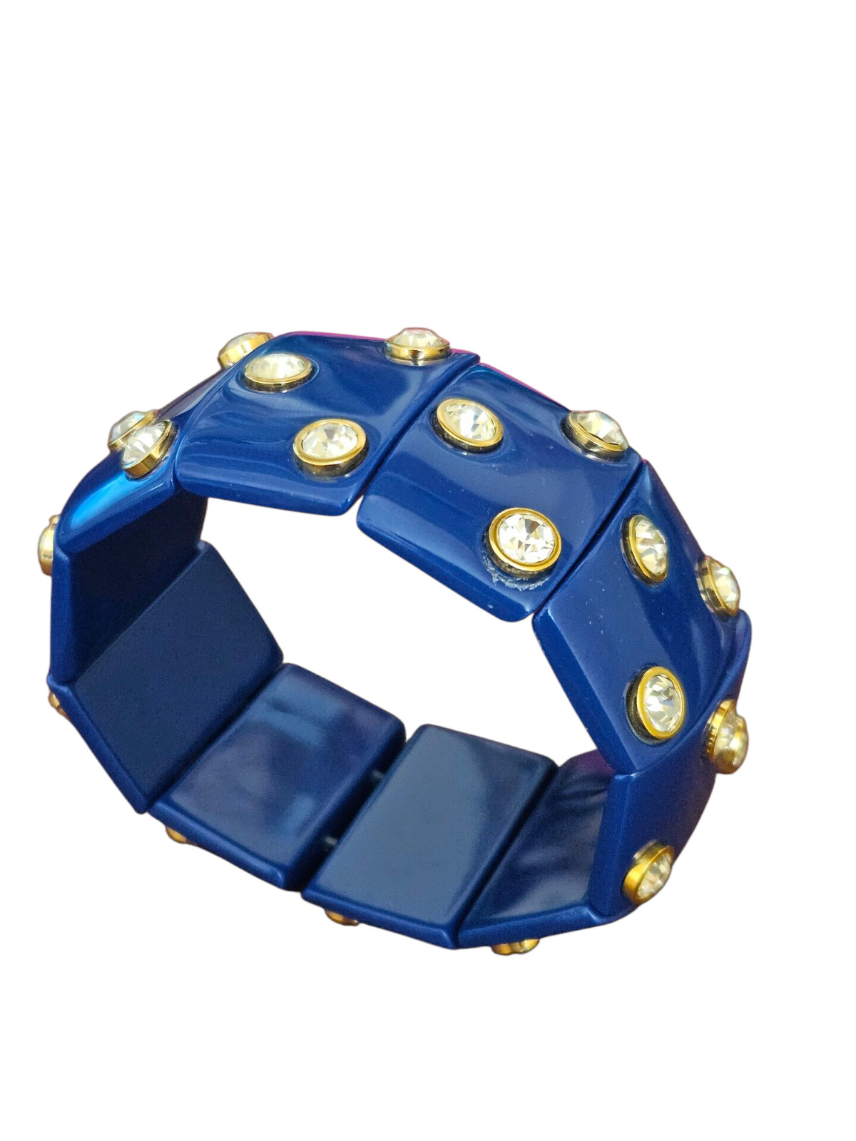 Joan Rivers Cobalt Blue Lucite w/Bezel Set Crystal Expanding Stretch Bracelet