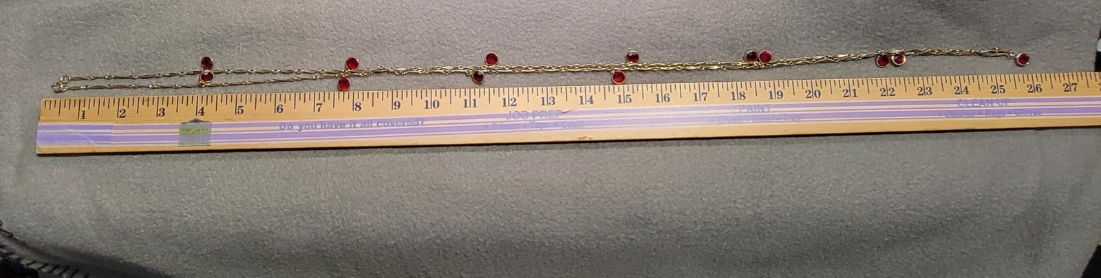 Vintage Gold Tone Red Resin Station Necklace Bezel Set Dangle Link