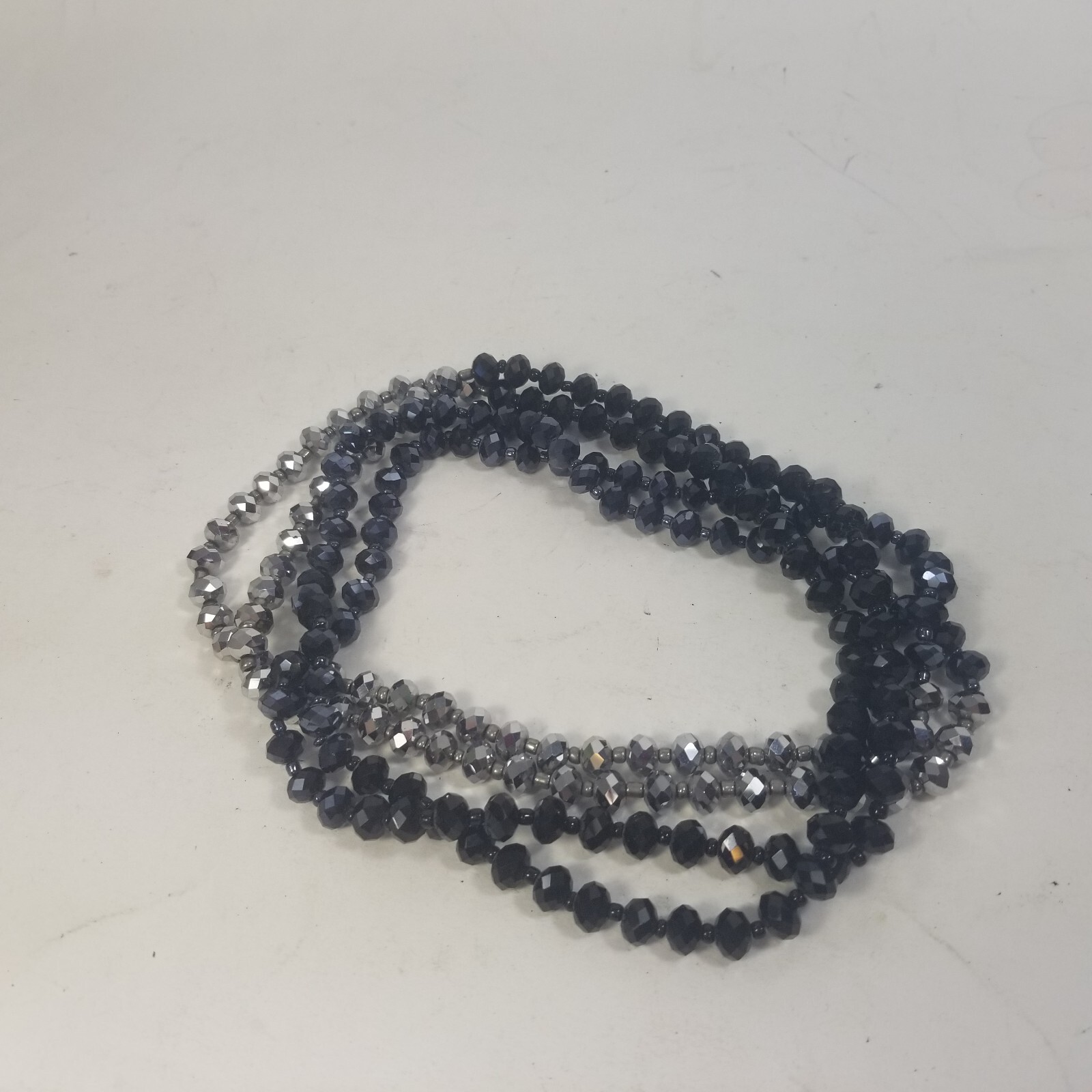 Vintage Silver Tone Black Faceted Rhinestone Beaded Statement Necklace
