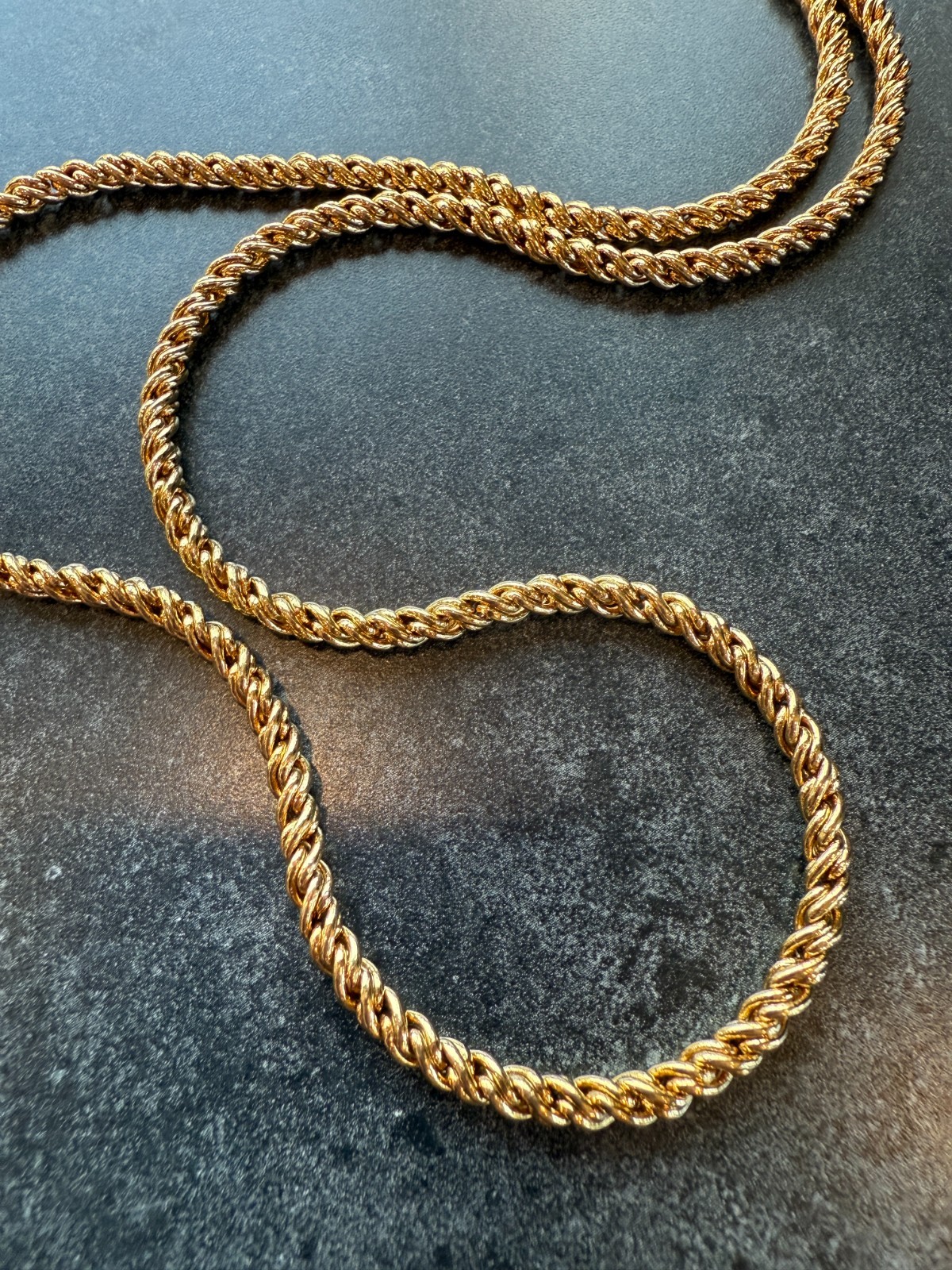 Necklace VTG Monet Gold Tone Rope Braided Chain Sister Clasp Old Patent
