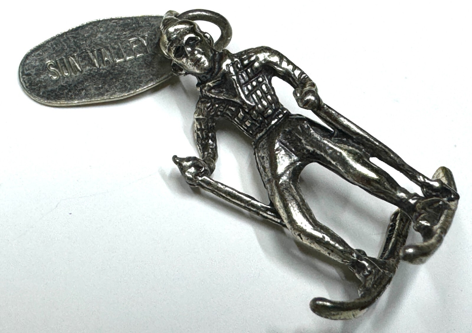 Sun Valley Cross Country Ski Skier Skiing Unmarked Cast Silver Travel Charm 26mm