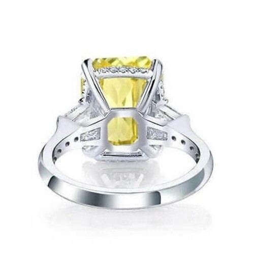 Vintage Style 6.20Ct Art Deco Emerald Cut Canary Dimond Ring 925 Sterling Silver
