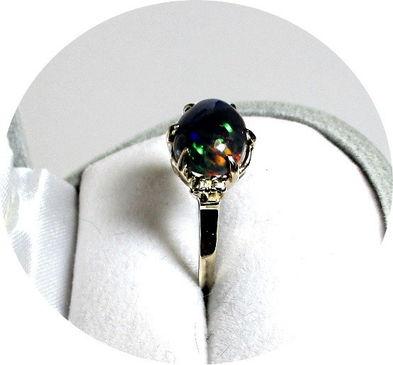 Lovely – Solid Black OPAL Ring – Vintage, 14k Yellow Gold Prong Setting – Mtg…