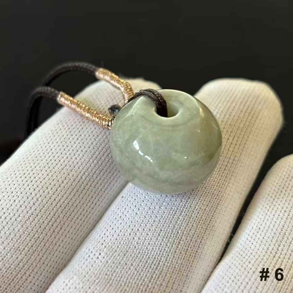 Natural Burmese Jade Jadeite Bead Pendant, Braided Rope 23inch adjustable