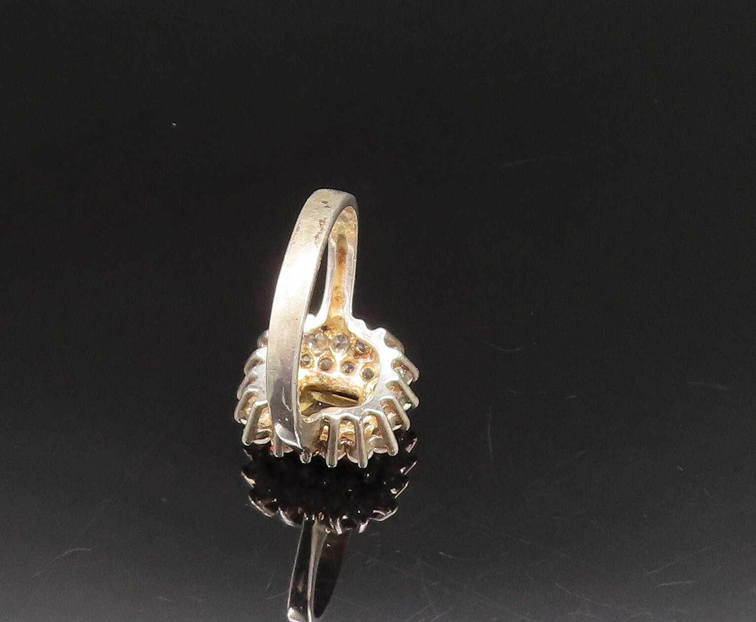 925 Sterling Silver Vintage Citrine & Cubic Zirconia Halo Ring Sz 7 RG25641