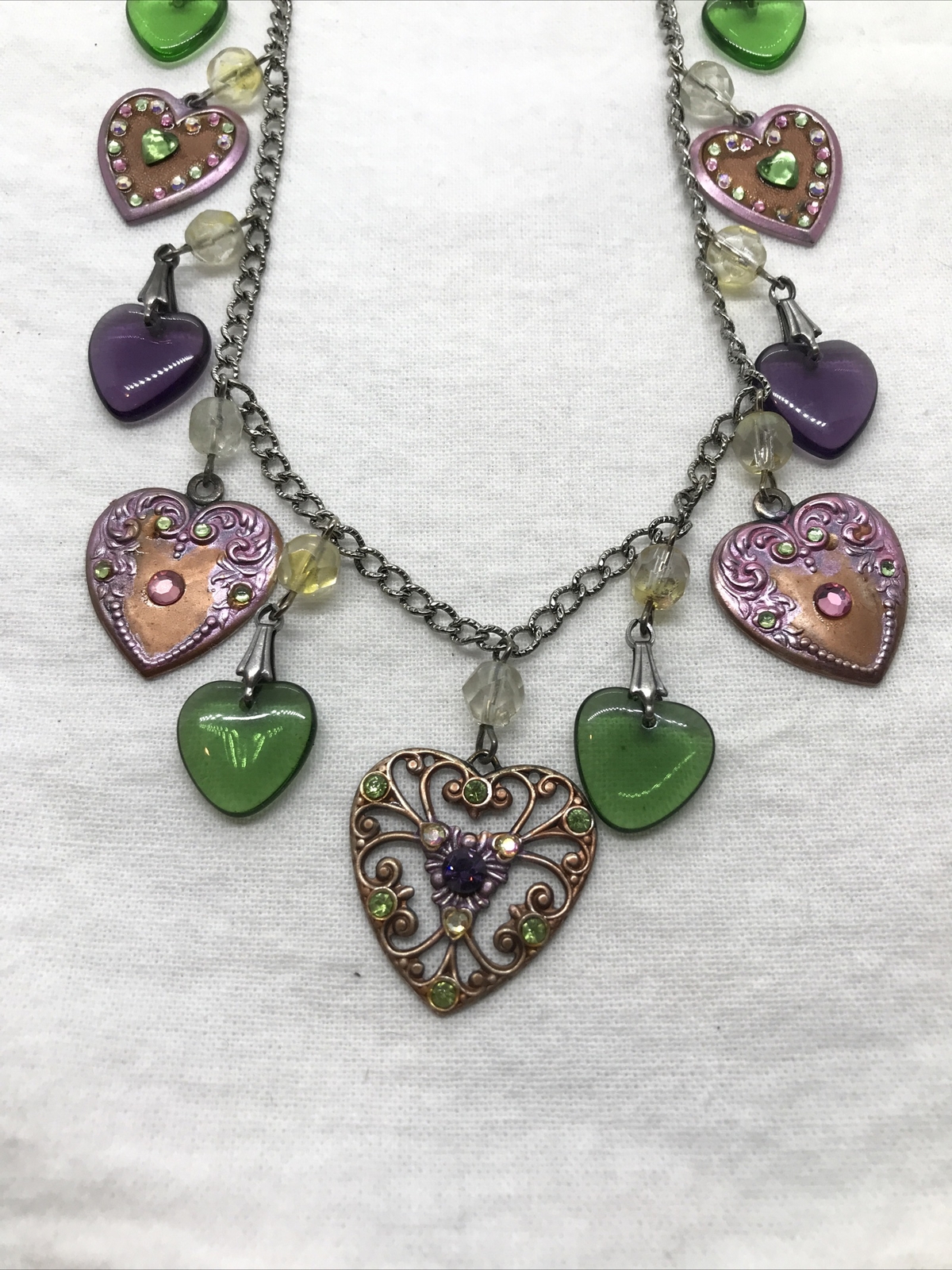 Vintage Glass Works Studio Glass & Silver Charms in Multi Colors Necklace 17