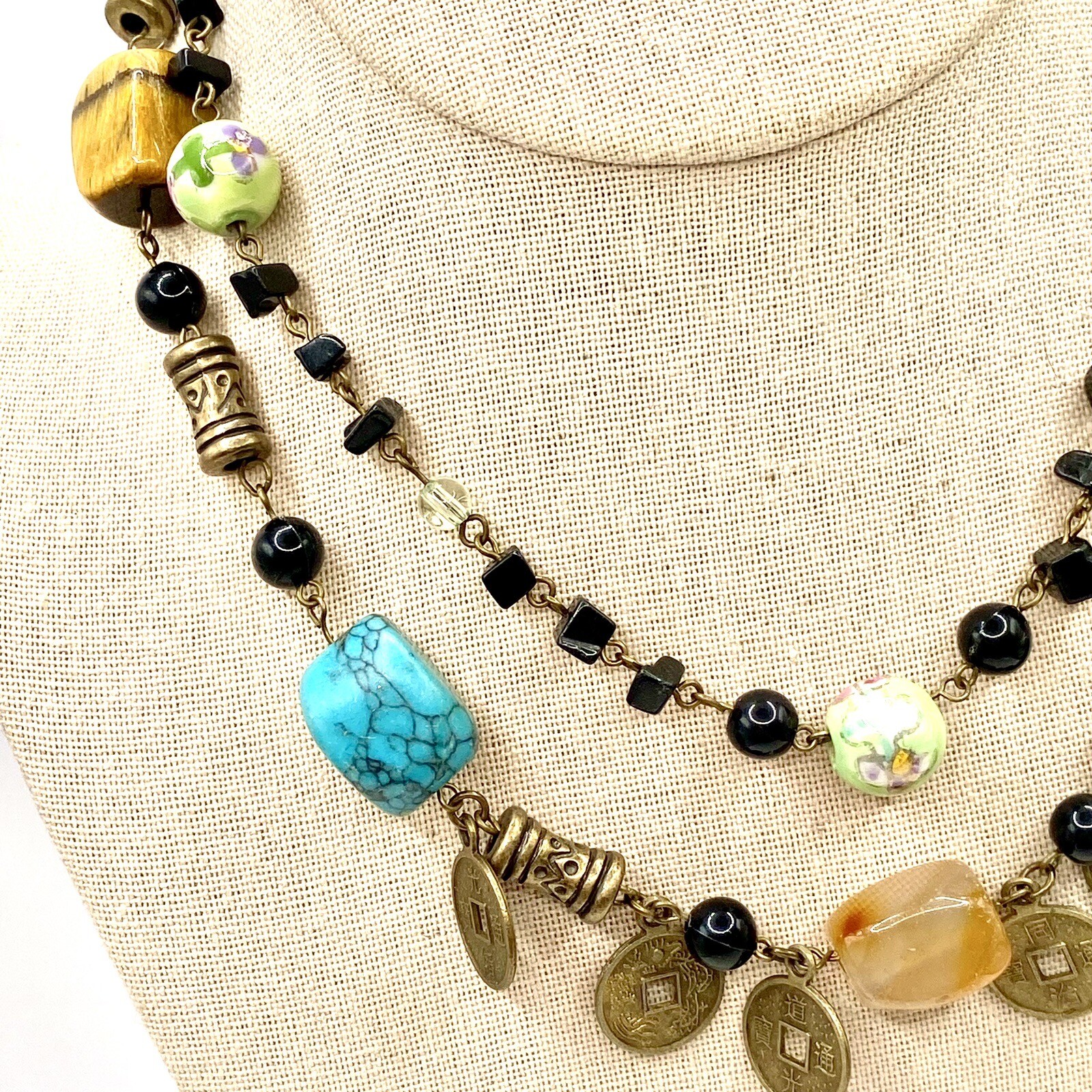 Vtg Relativity Necklace Choker Amethyst Tigers Eye Jade Rose Quartz Howlite G