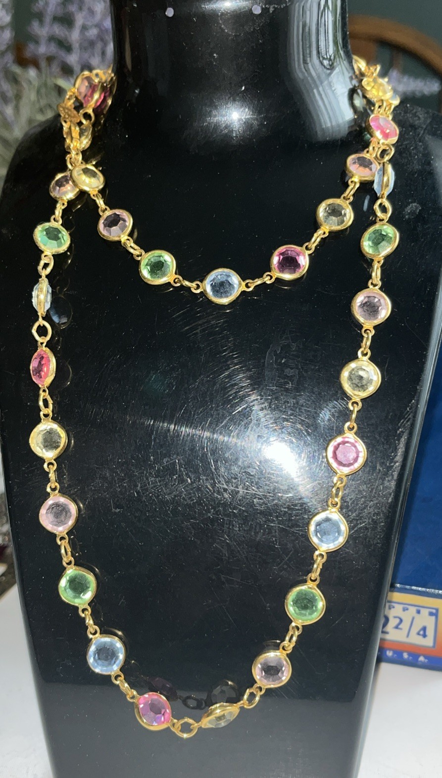Australian Crystal Necklace Pastel USA Vintage GoldTone Multi Color