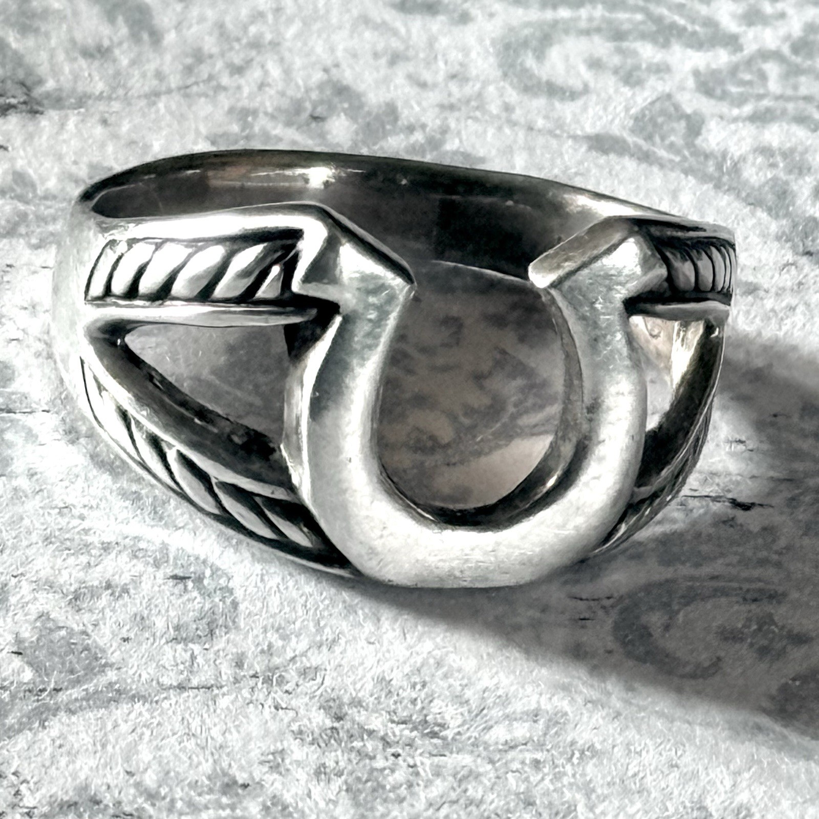 Horseshoe Ring Size 14 Sterling Silver Braided Western Rope Country Mens Gift