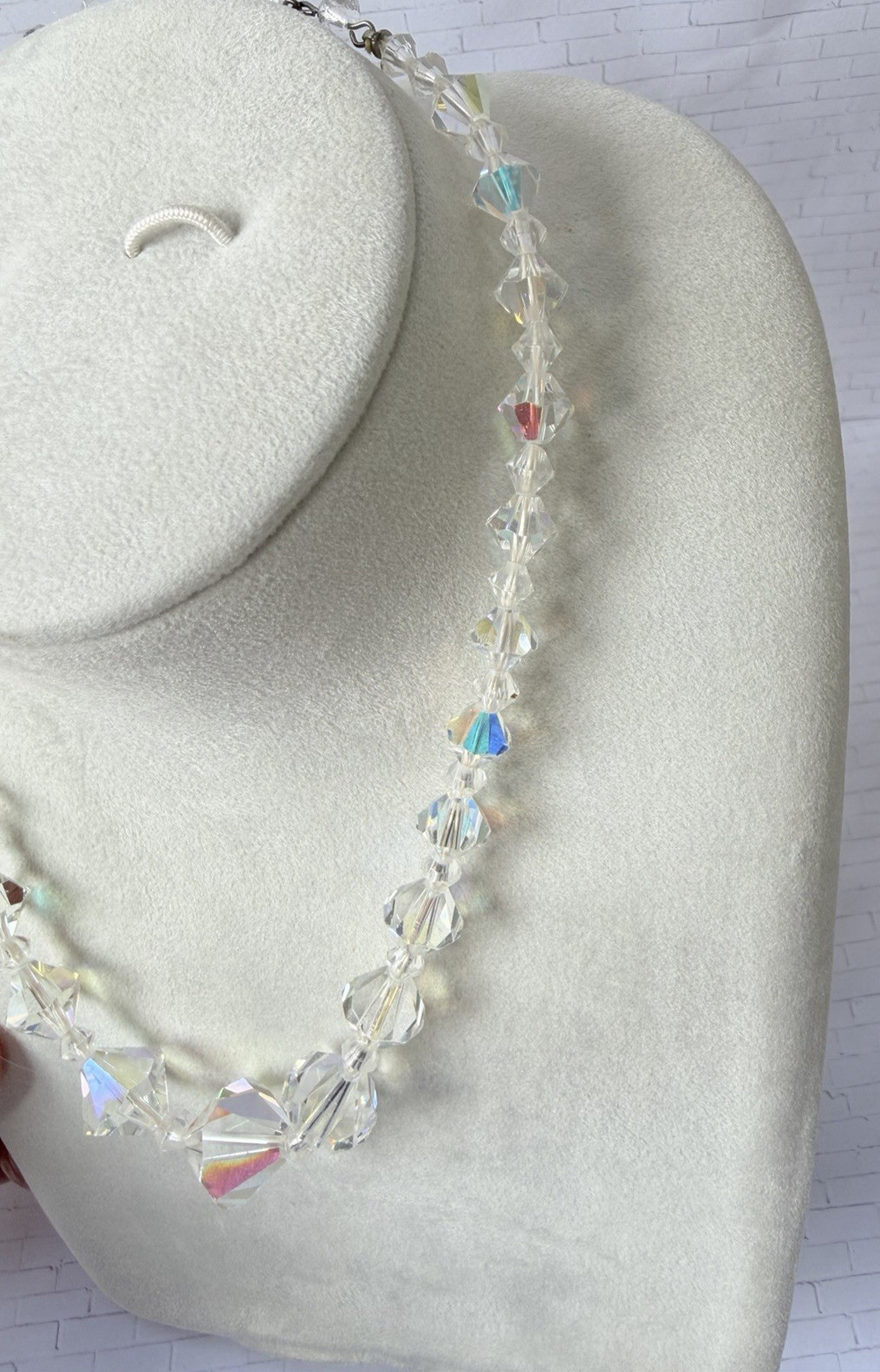 Vintage AB Aurora Borealis Crystal Bicone Bead Choker Necklace Jewelry