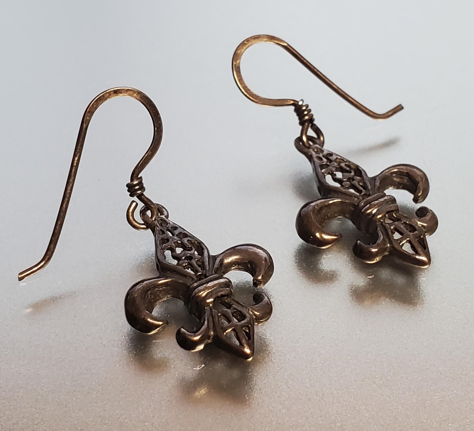 VTG 925 Fleur De Lis Dangle Earrings 1.5in Drop Sterling Silver 2g Estate