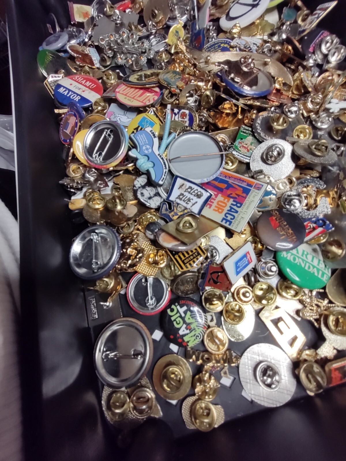 Lot Of Assorted Pins And Pin Back Buttons Pin Lot Collection ZT1 3.5 Pounds