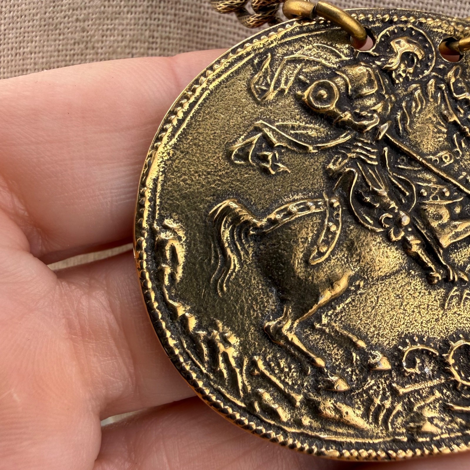 Vintage Alva Museum Replica Necklace Gold Tone “St George Slaying the Dragon” 24