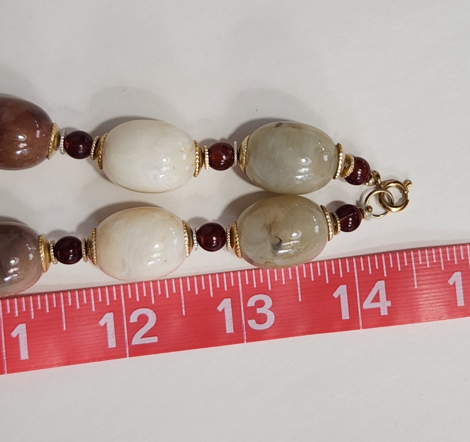 Vintage Statement Necklace Graduated Lucite Faux Agate Oval Beads Earthtones