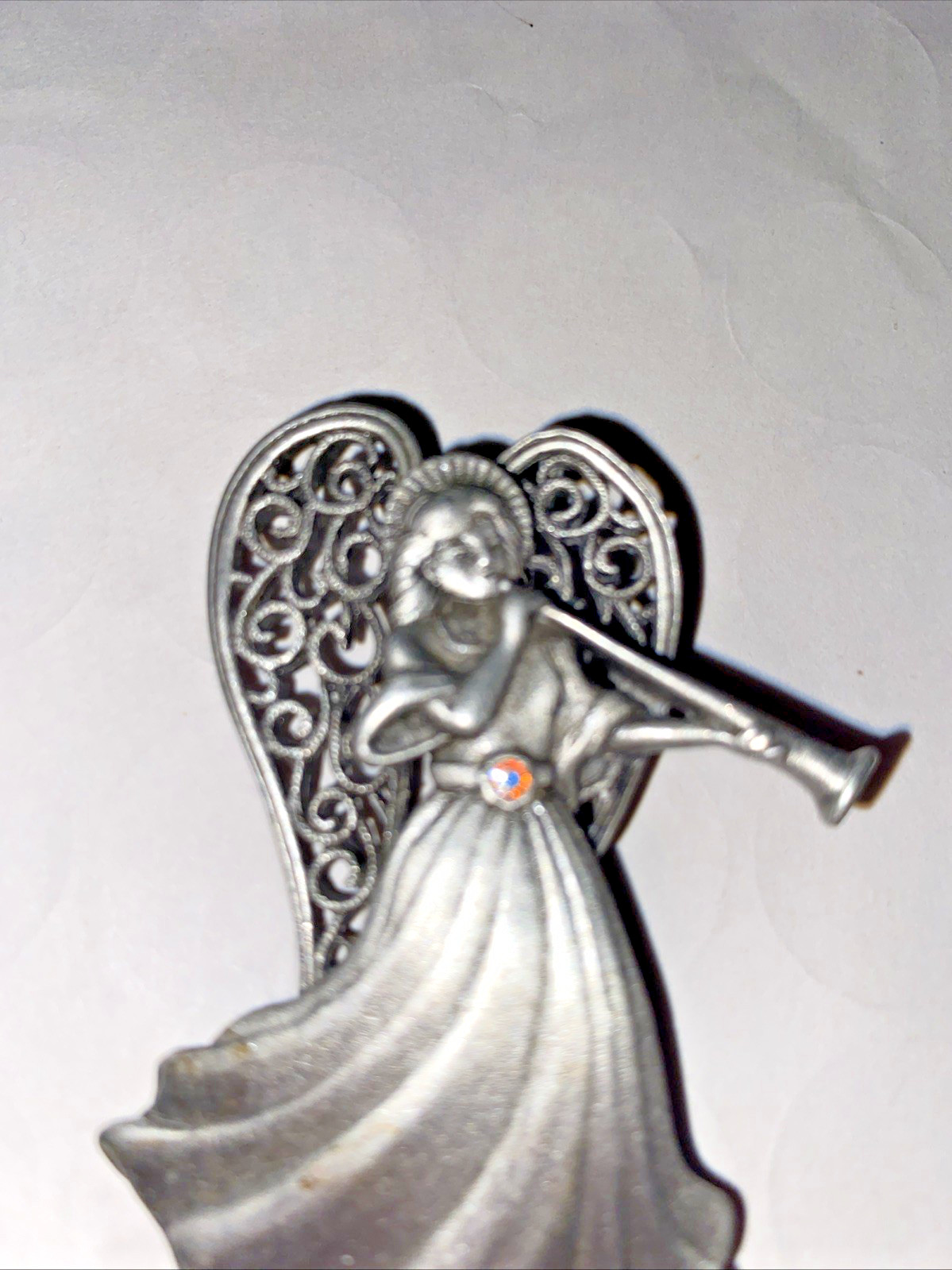 JJ Jonette Pewter Angel Brooch Pin Rhinestone Jewelry Vintage, Christmas
