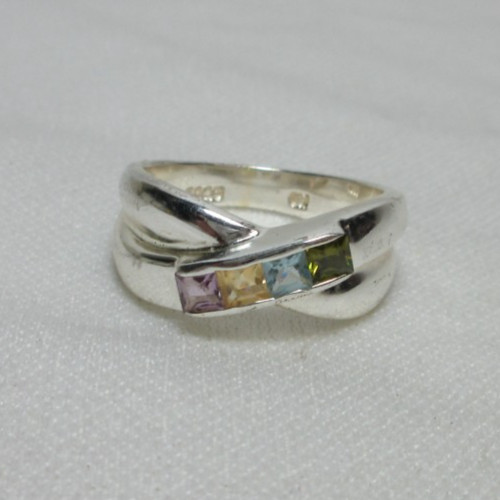 VINTAGE CW STERLING SILVER MULTI GEMSTONE RING #14