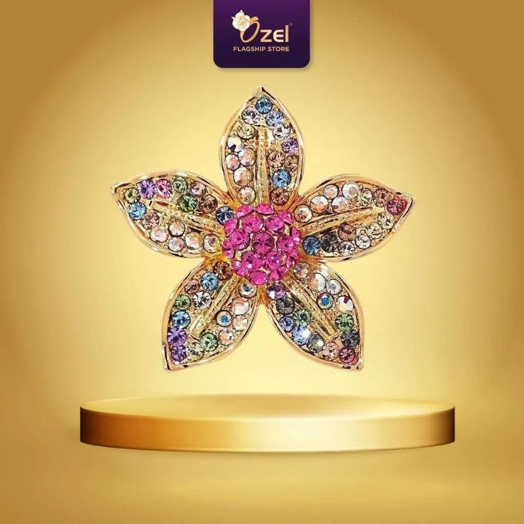 OZEL Starflower Crystal Brooch B288 Elegant Hijab Scarf Blouse Dress Brooch Pin