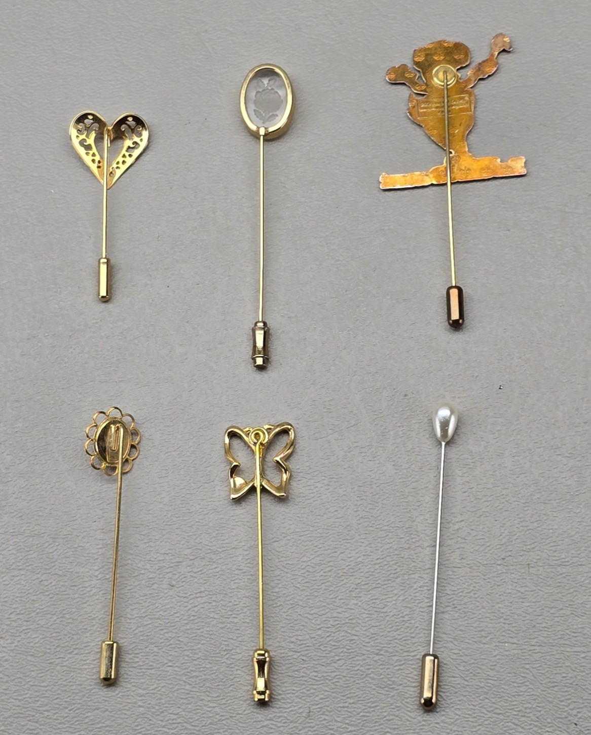 Vintage Stick Pin Lot 6 Pieces Hat Lapel Red Hat Society Gold Silver Tone