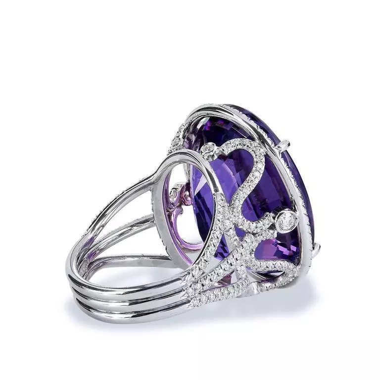 Violet Purple Oval Shape 23.00CT Amethyst With 0.78CT Round CZ Halo Wedding Ring
