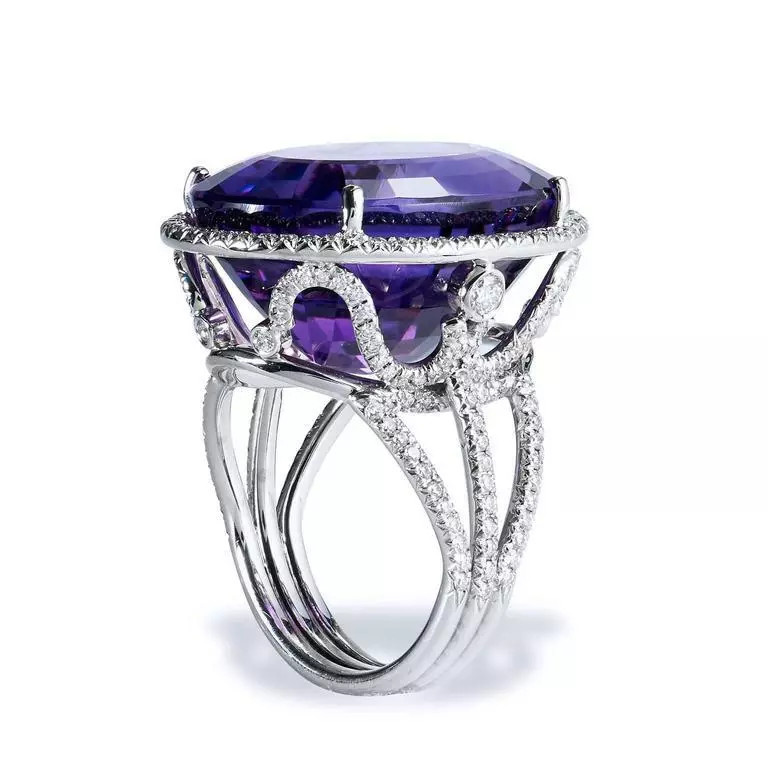 Violet Purple Oval Shape 23.00CT Amethyst With 0.78CT Round CZ Halo Wedding Ring