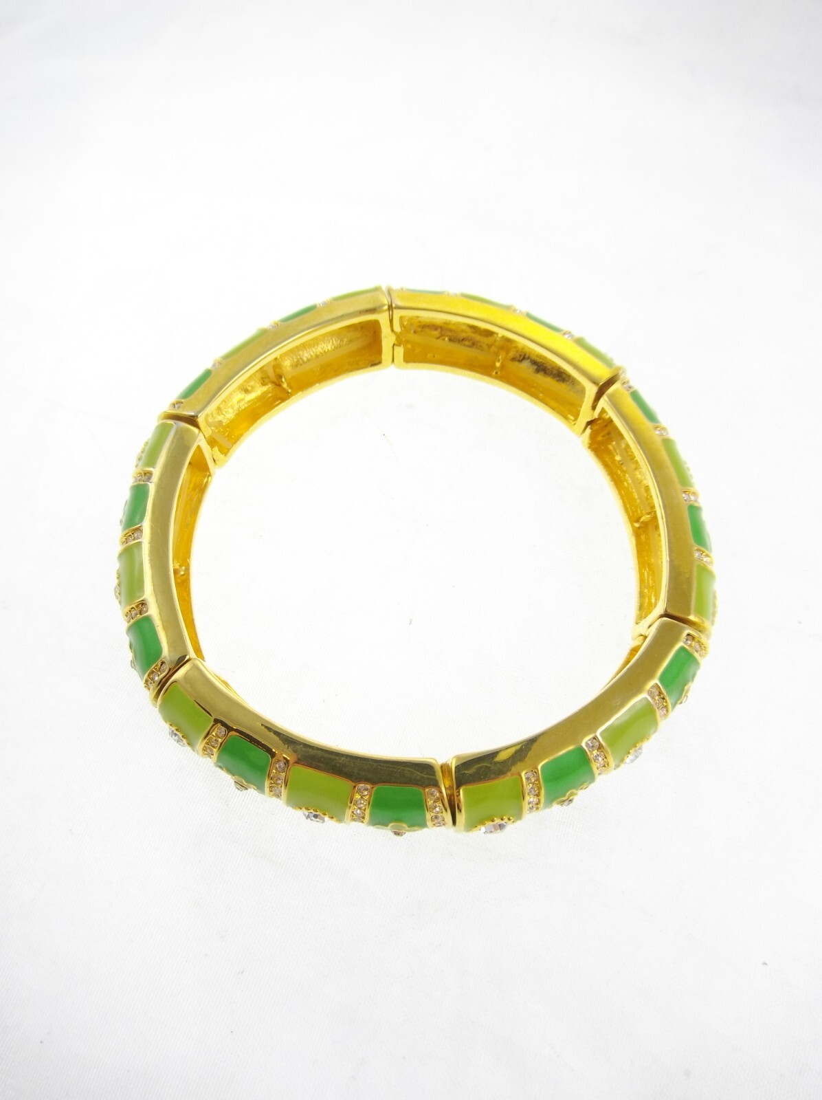 7.5″ Joan Rivers Lime Green Enamel Rhinestone Bracelet Stretch