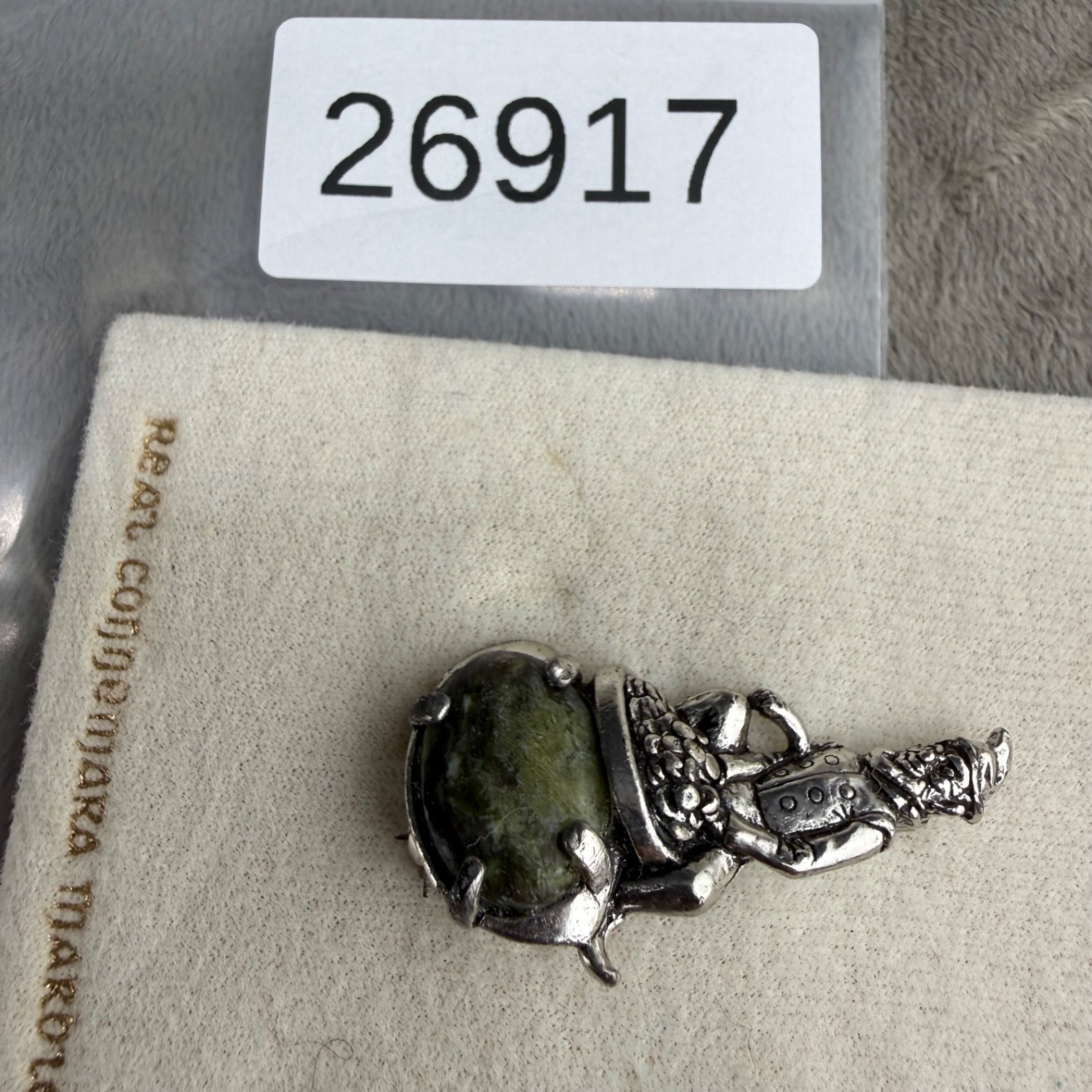 Vintage Connemara Marble Brooch Leprechaun Silver Tone Lucky Elf