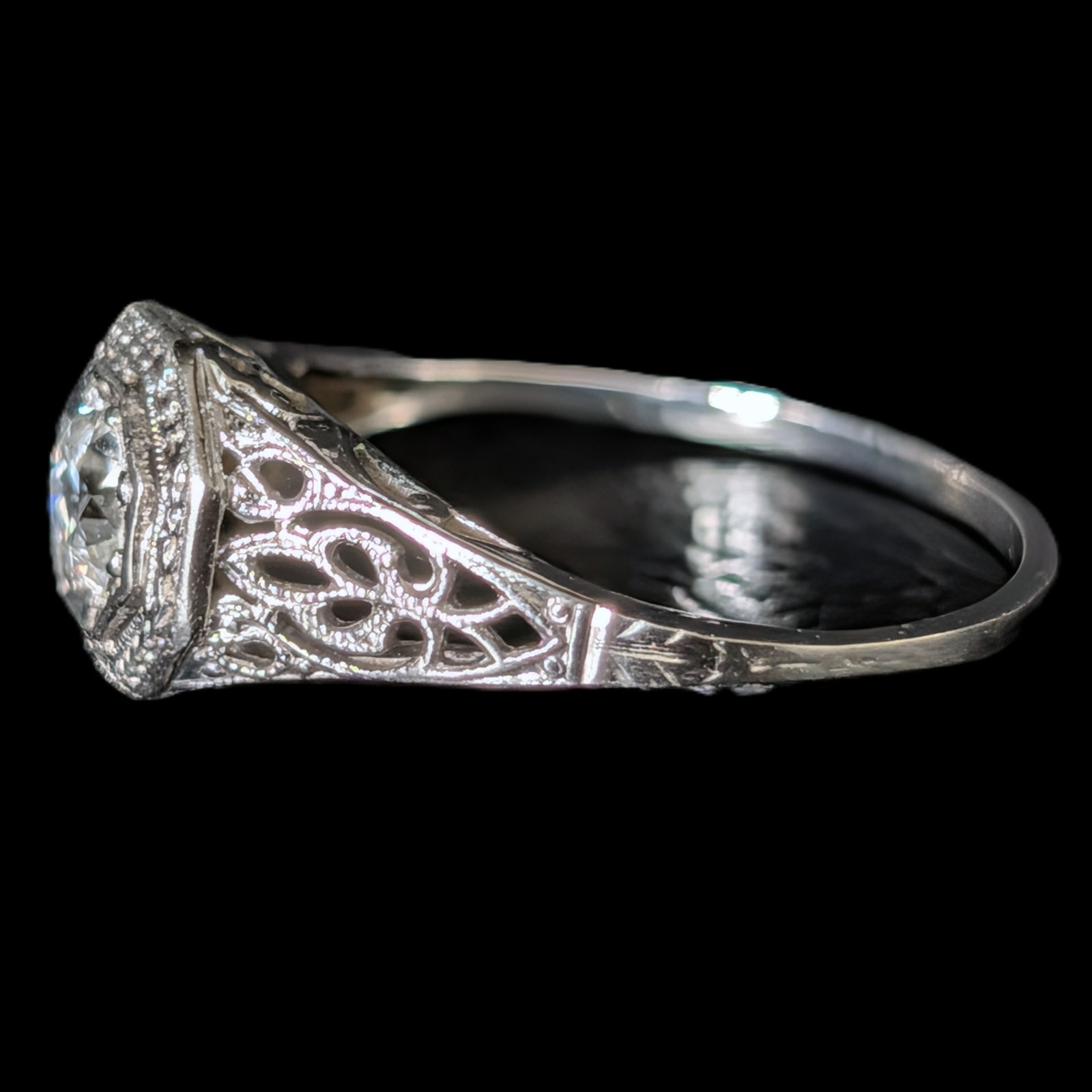 Art Deco Old European Cut Diamond 14k White Gold Platinum Engagement Ring 1920s