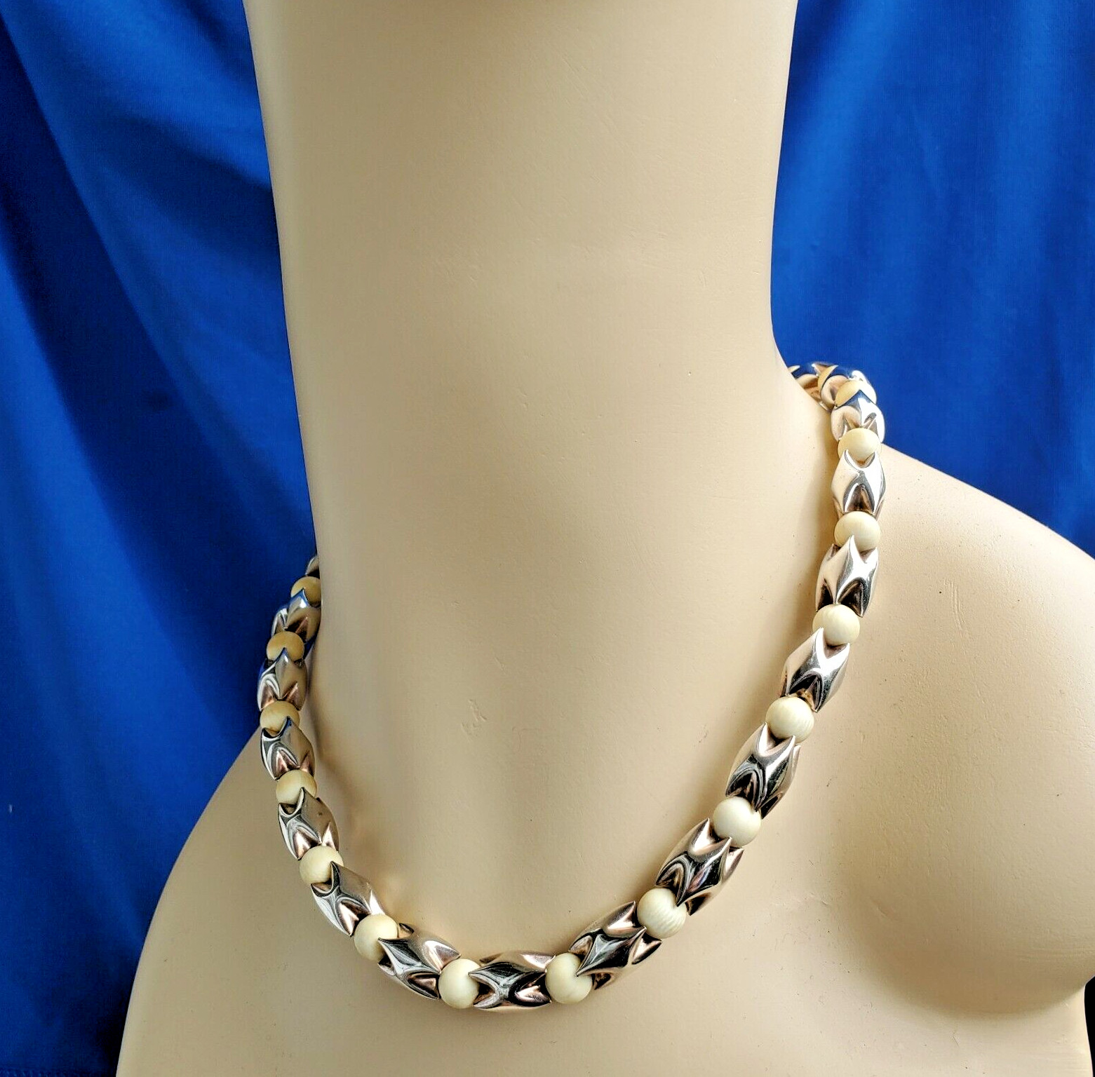 Original STERLING SILVER 925 Deco Necklace 64 Gr Vintage Designer Chain 24″ inch