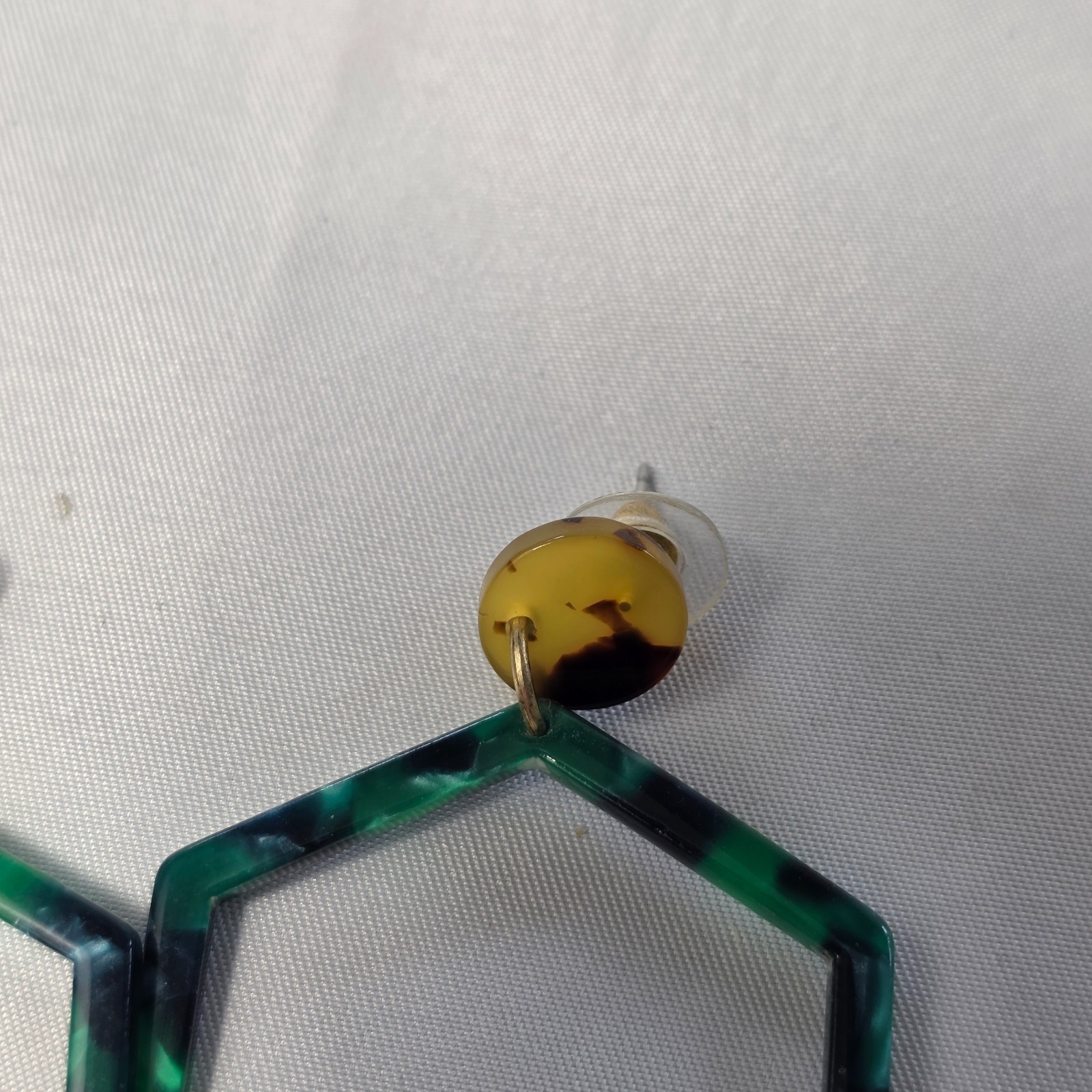 Green Hexagon Acrylic Hoop Earrings Polished Tortoise Shell Finish