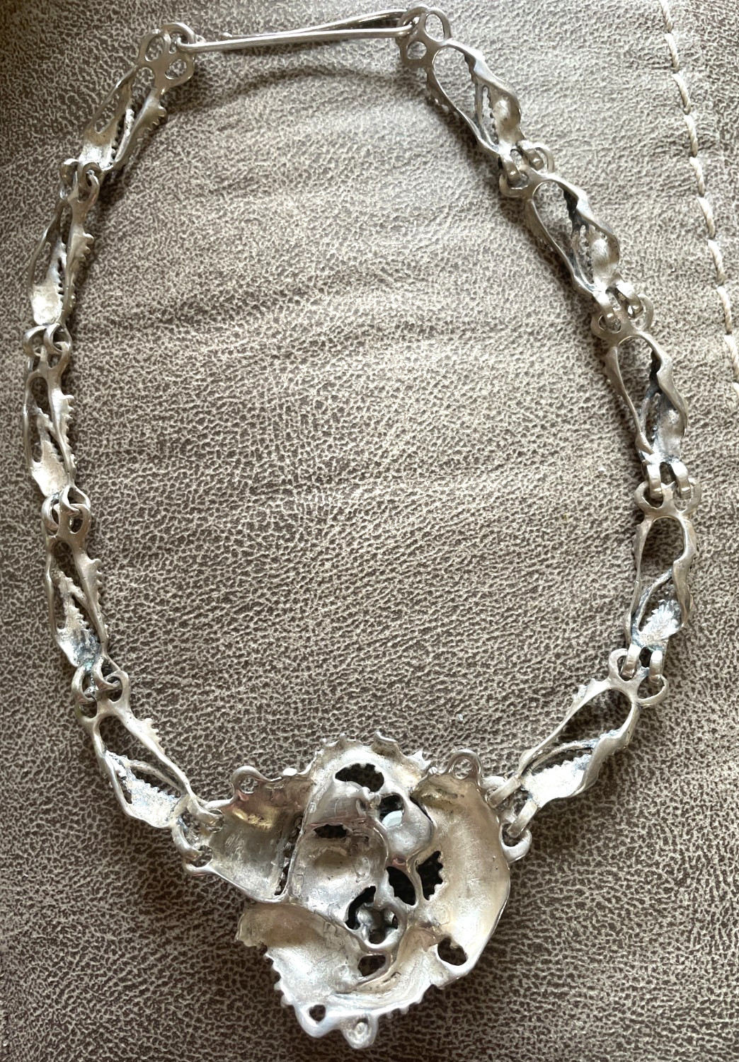 Vintage Brutalist Sterling Silver Necklace Pearl Garnet Organic Modernist 49g
