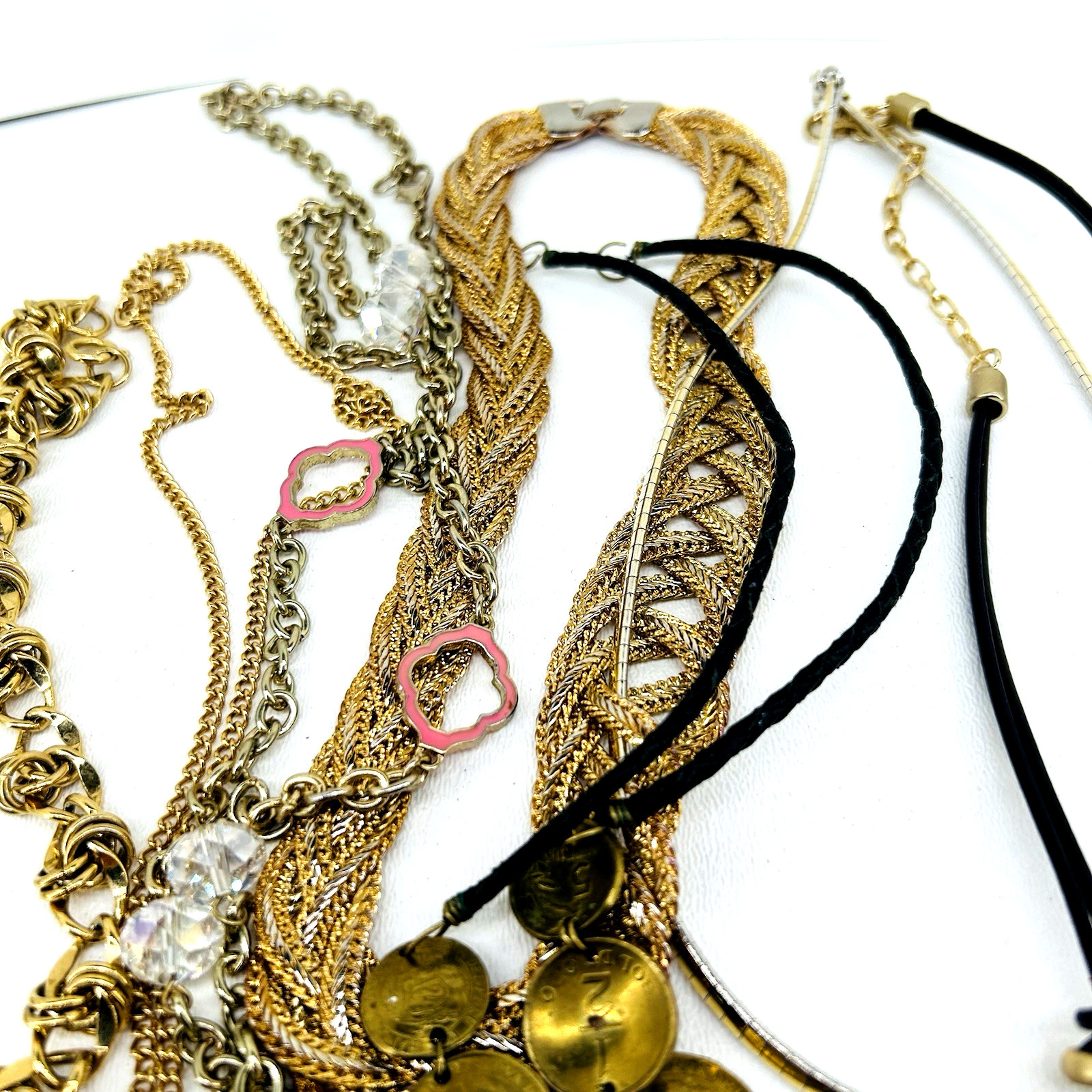 Vintage to Now Lot of 7 Gold Tone Necklaces Different Styles Designs Shapes