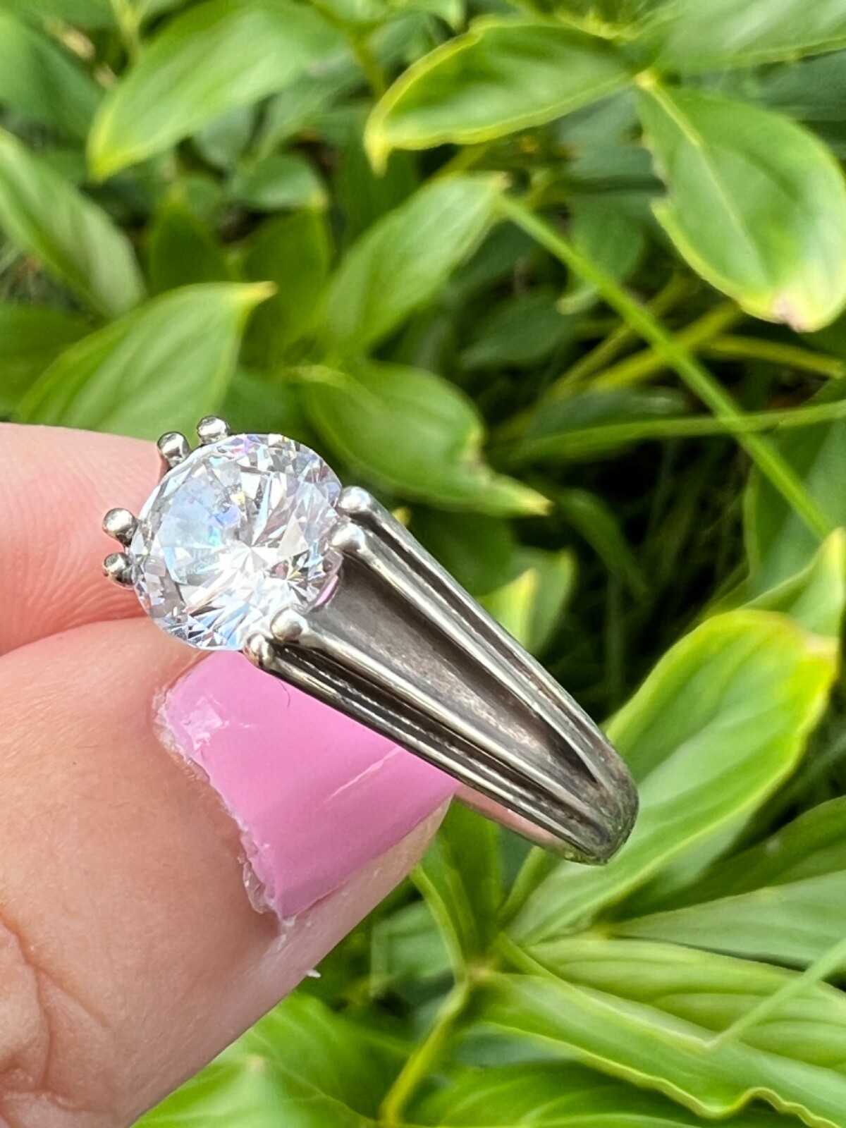 VINTAGE ROUND CZ TENSION SETTING RING 925 SS HEART DETAIL ENGAGEMENT WEDDING